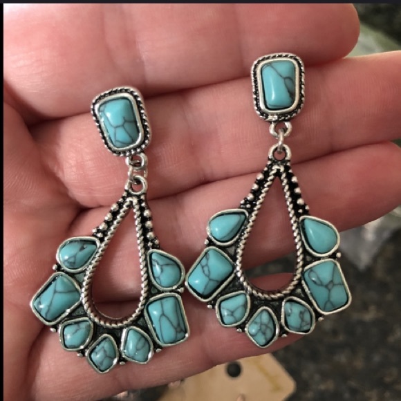 💙Retro Exaggerated 925 Silver Turquoise Earrings - Picture 2 of 7